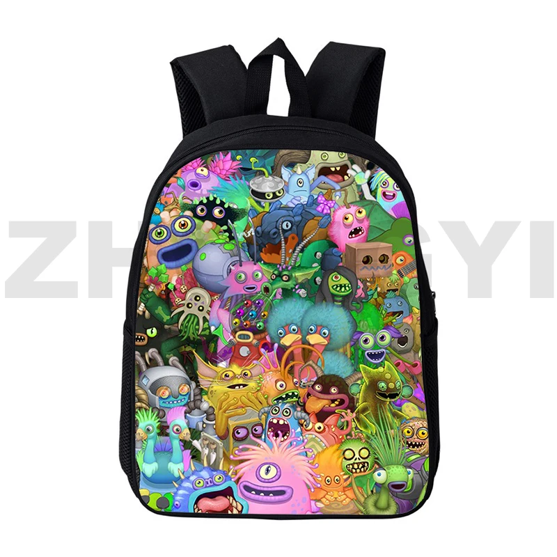 Mochilas 3D de dibujos animados para niñas y niños, juego divertido, My Singing Monsters, Harajuku, Preppy Primary Bookbag, 16 pulgadas