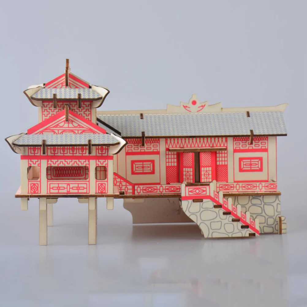 Casas de quebra-cabeça 3d de madeira em palafitas kit crianças diy conjunto de construção educacional cérebro teaser jogo quebra-cabeças para crianças espacial