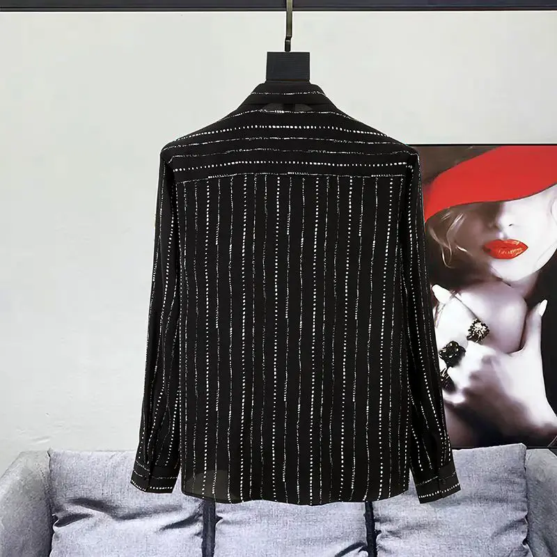 2025 Black New Striped Men Trendy Casual Versatile Fashion Cardigan Long Sleeve Shirt