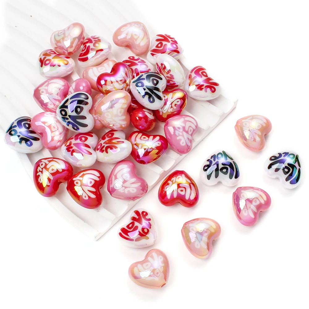 10Pcs Acrylic 3D Love Heart Beads Ab Color Focal Beads for Pens Hairpin Charms Diy Making for Making Bracelet Phone Chain