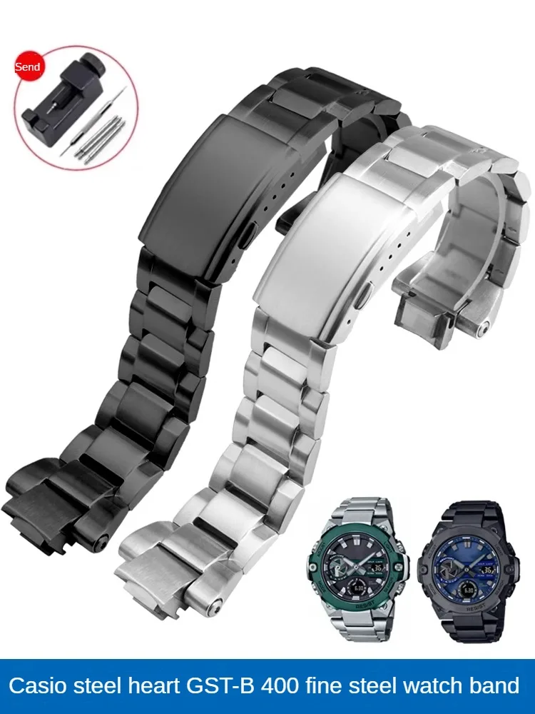 Adapted To C-a-s-i-o GST-B400 Series Steel Heart Stainless Steel Precision Steel Watch Strap with B400 Resin Silicone for Men