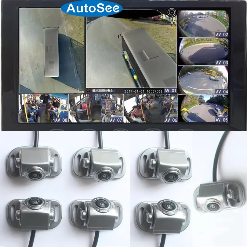 

7 way Bus Truck 360 degree camera 3D panoramic view Bird eye Front rear side inner monitoring surround parking reverse DVR dash