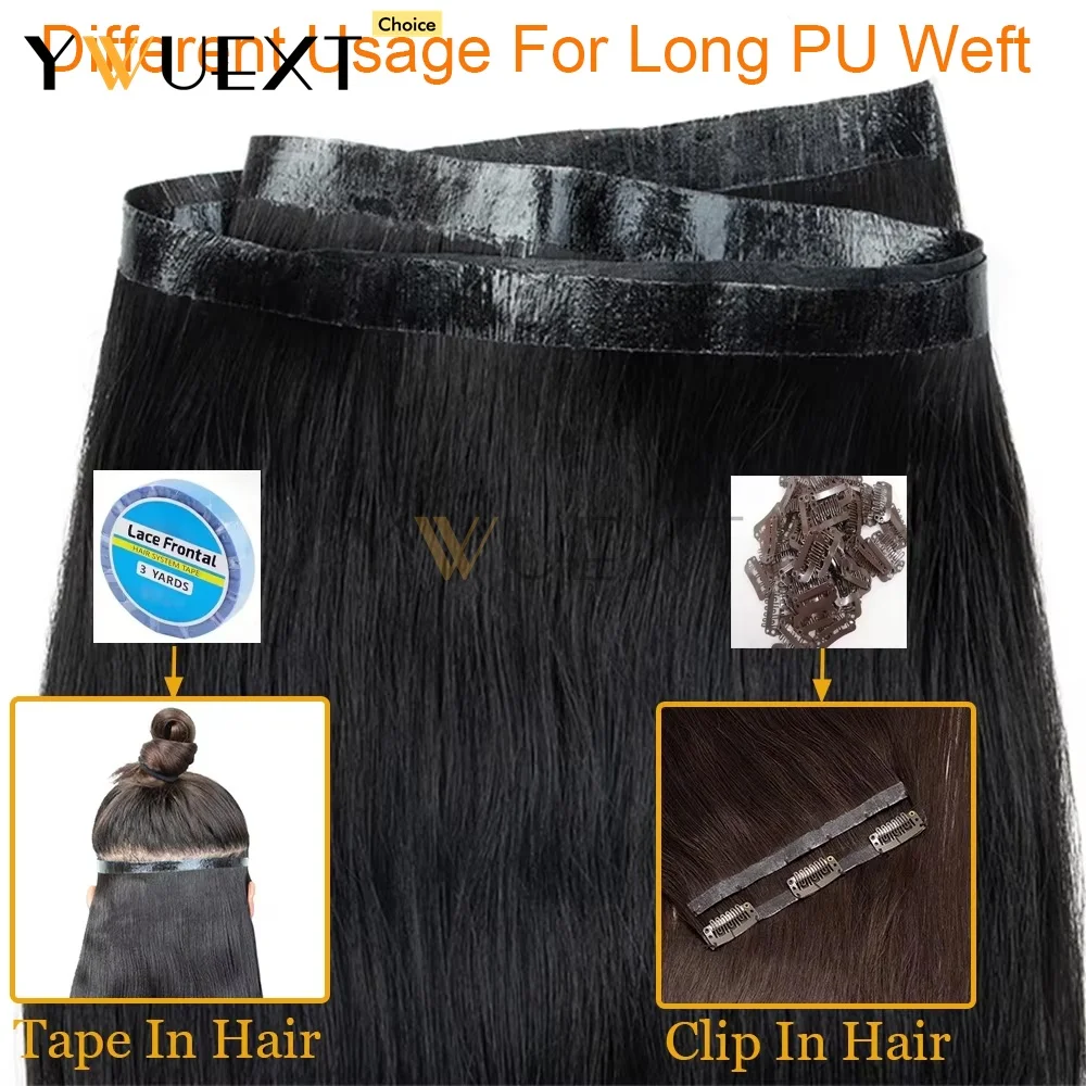 مستقيم طويل بولي PU لحمة شعر مسطحة حزم الشعر البشري الحقيقي للنساء 12 بوصة-20 بوصة آلة شعر ريمي أسود براون شعر أشقر #5