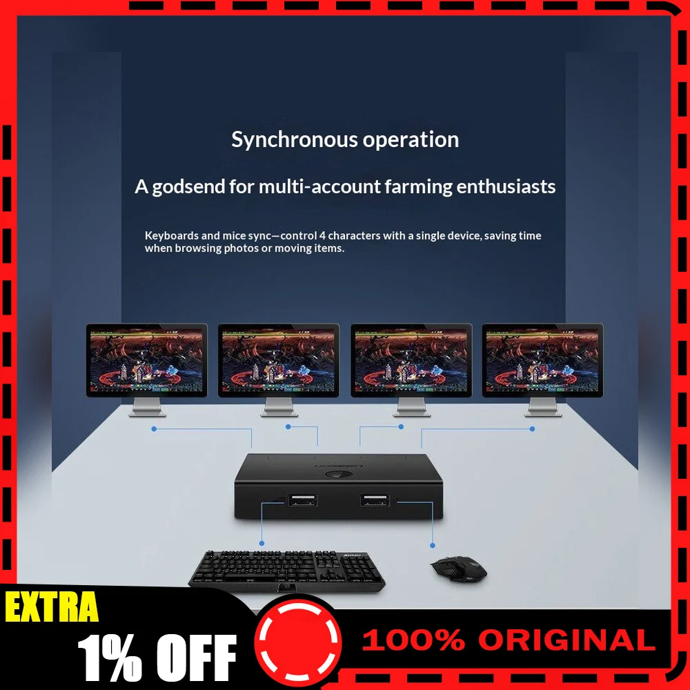 UGREEN 60101 CM228 USB 2.0 4 Port Synchronous Controller Multi Computer Keyboard Mouse Control Sharing Device