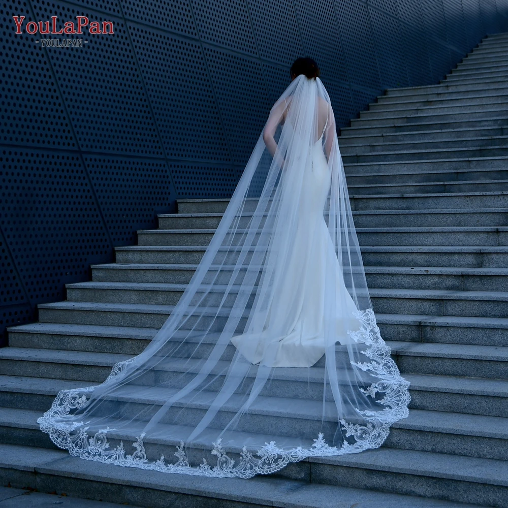 YouLaPan Vintage Lace Edging Trail Bridal Wedding Accessories Luxury Bridal Cathedral Veil Velos Cristianos De Iglesia V73