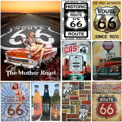 Vintage Historic Route 66 Metal Tin Signs Wall Posters Plaque Iron Painting Decoration for Garage Game Room Home Cafe Club Bar