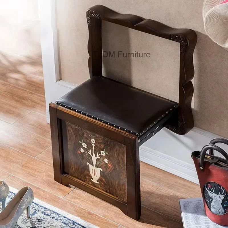 

Ретро-кресло для душа настенное, складное, в американском стиле, табурет для переобувания, домашний табурет для прихожей, из массива дерева, с резьбой