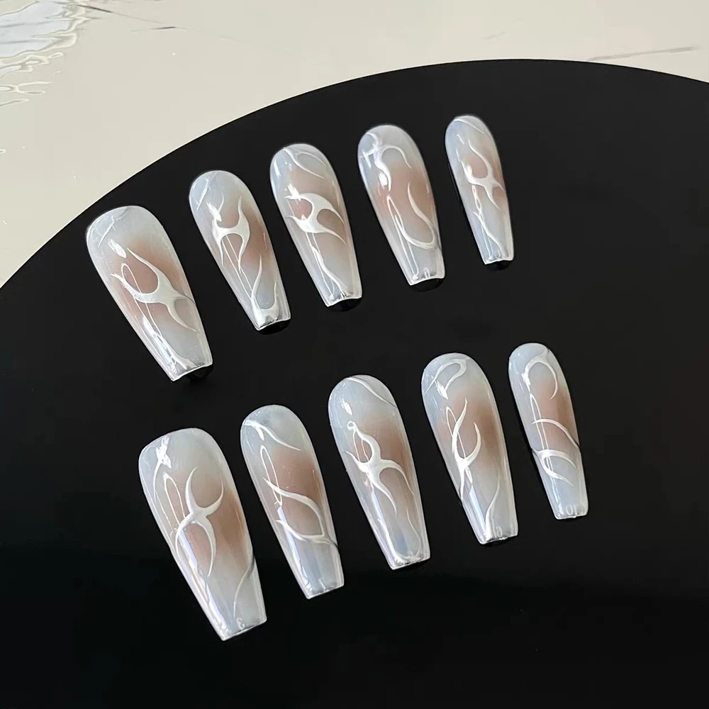 24 pçs metálico prata chama unhas falsas caixão longo cobertura completa artificial unhas falsas 3d bronzeamento linha cromo imprensa em unhas