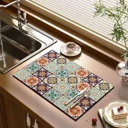 Classical Floral Diatomaceous Earth Coffee Machine Mat Kitchen Bar Absorbent Drainage Mat Washable Thermal Insulation Scald Mat