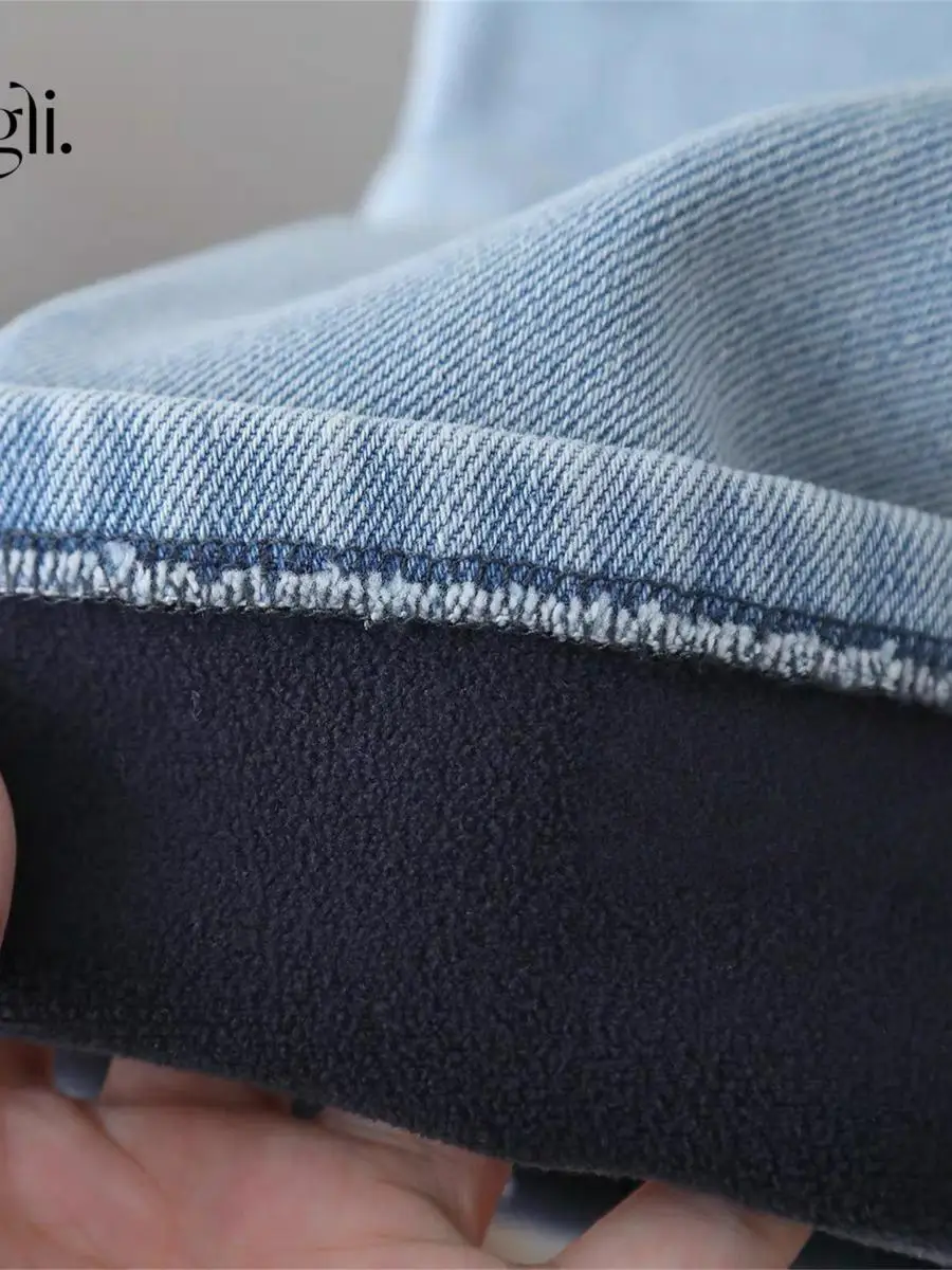 กางเกงยีนส์ขายาวทรงขากว้างลายการ์ตูนสำหรับเด็กผู้หญิง  ผ้ากำมะหยี่  ฤดูหนาว 2025