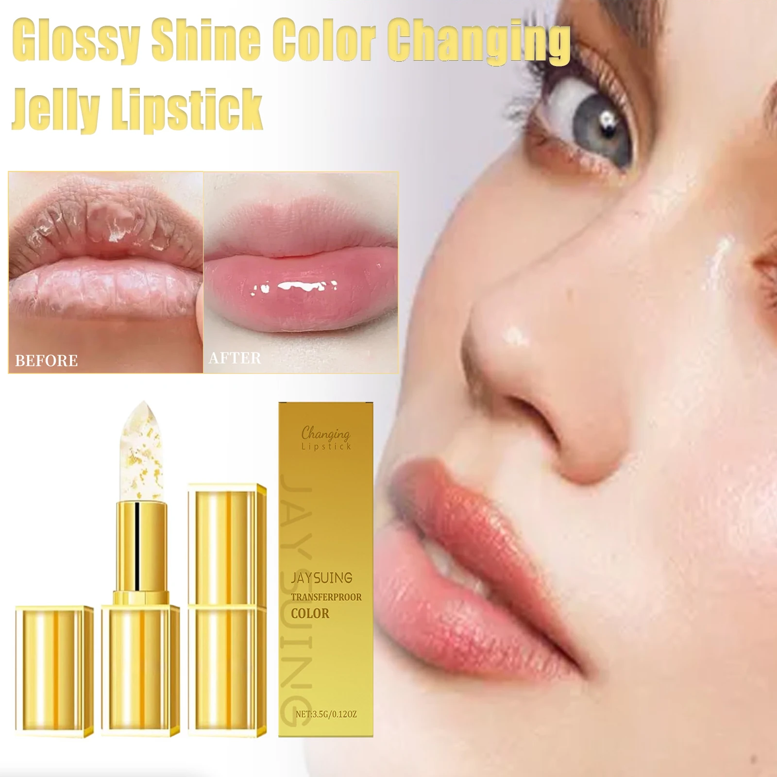 

Glitter Color Changing Lipstick Transparent Long Lasting Moisturizing Crystal Jelly Pearlescent Lip Plumper Gloss Tint Cosmetic