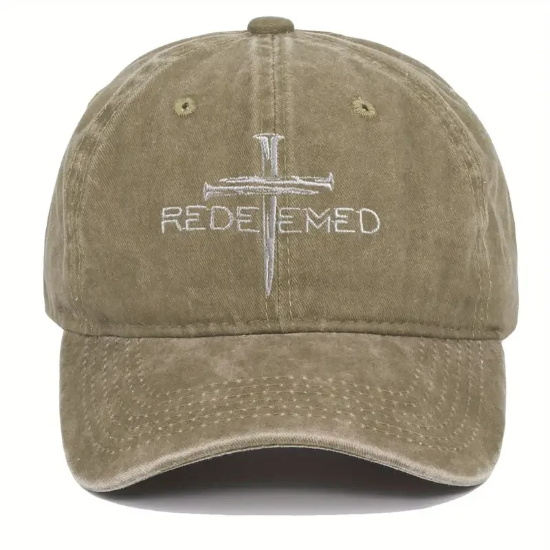Berretto da baseball lavato vintage con croce di unghie ripetuta - Cappello religioso a base di fede, berretto da sole casual per credenti cristiani