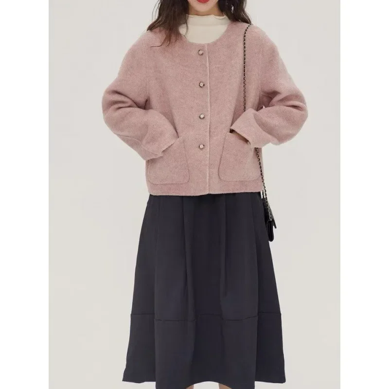 Snow purple pink and milk white wear Australian hair double-sided short coat on both sides, women's 2023 autumn and winter