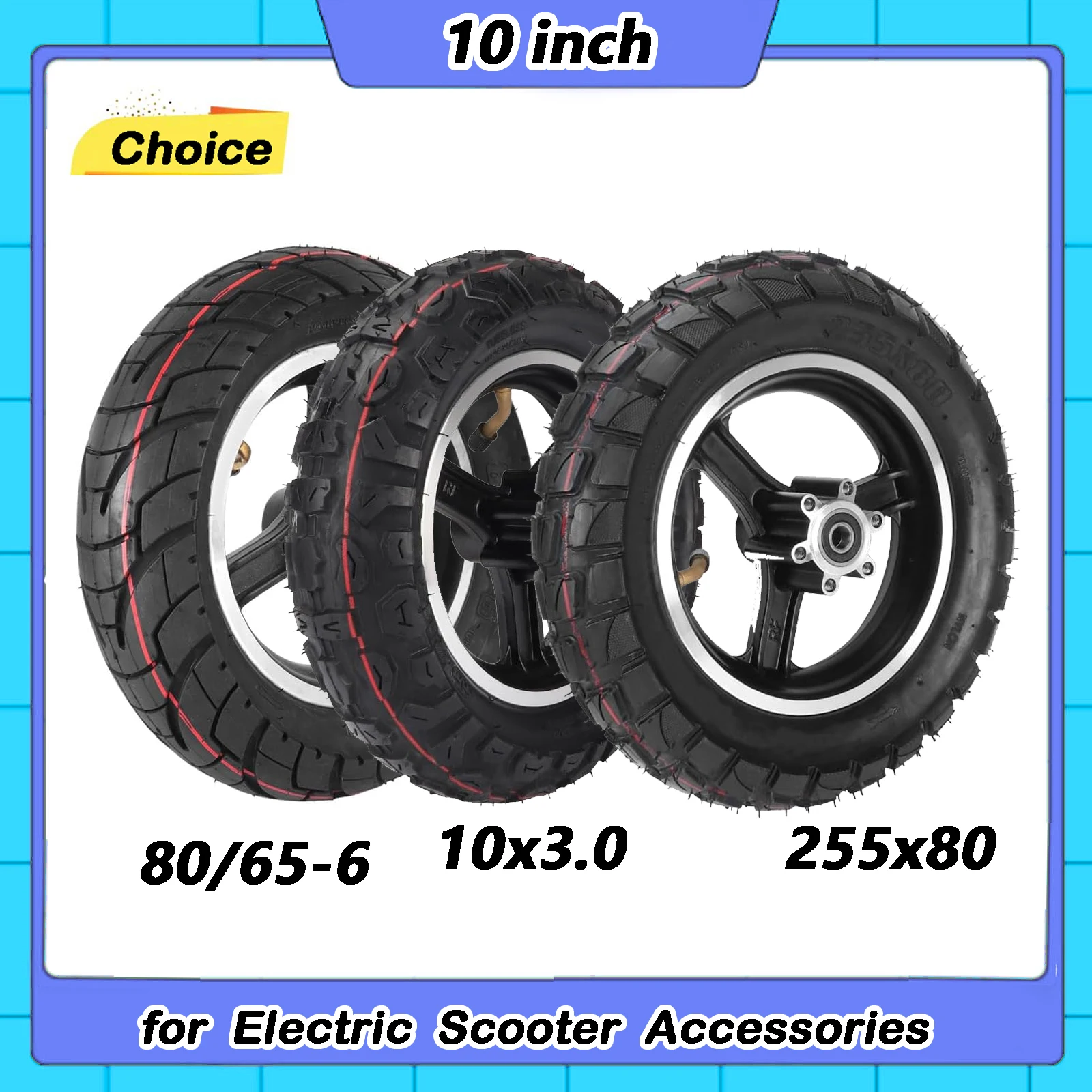80/65-6 Scooter Tire with Hub 10" Road Rubber Outer Tyre for Electric Scooter Wheel Pneumatic Tire10X3.0 255x80 Inner Outer Tyre