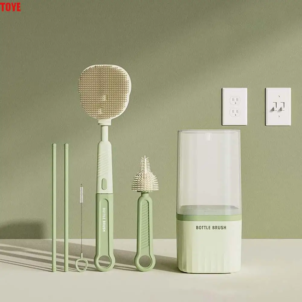 

Multi-functional Bottle Cleaning Brush Set Anti-lost TPR Baby Nipple Brush Kit Silicone Portable Glass Cup Washing Tool Bowl