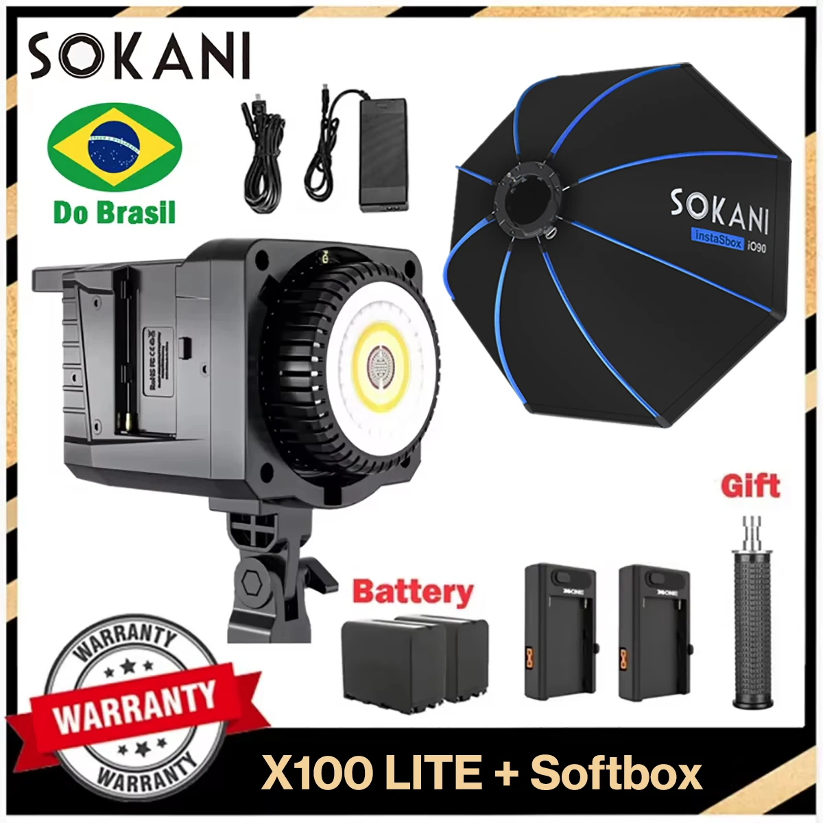 【DO BRASIL】Sokani X100 100W Bi-Color RGB LED Video Light, Controle APP, Bowens Mount, Iluminação para Gravação de Vídeo, Fotografia ao Ar Livre, 100W
