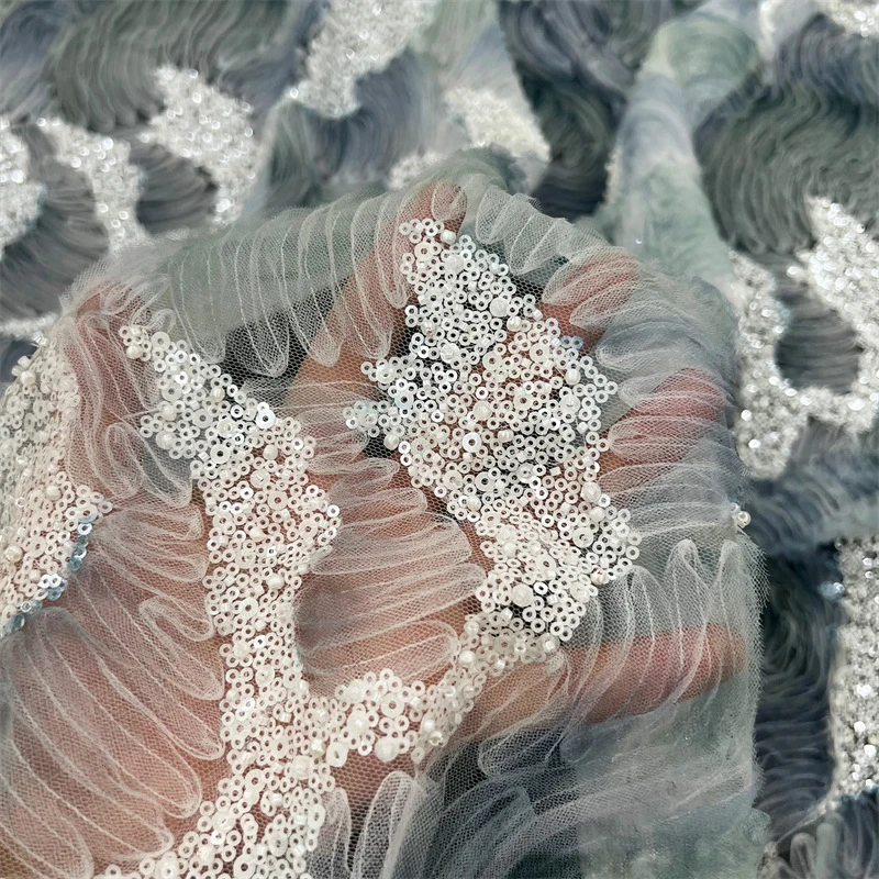 

Luxurious Pearl Beaded Embroidery Fabric High Quality Lace Sequin Tulle Lace Designer Fabric For Diy Sewing Dress Clothes