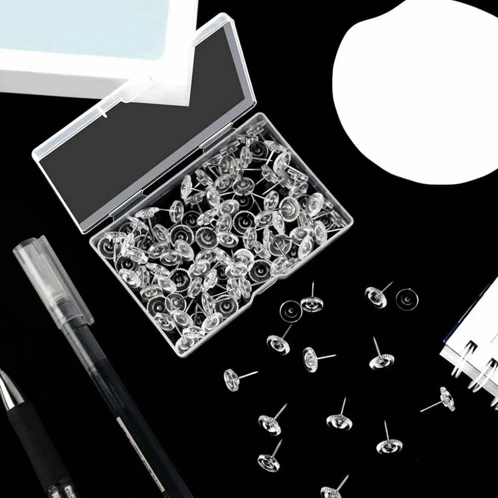 

100Pcs DIY Transparent Push Pins Creative Reusable Thumb Tacks Durable with Box Board Thumbtack Office School Suppl