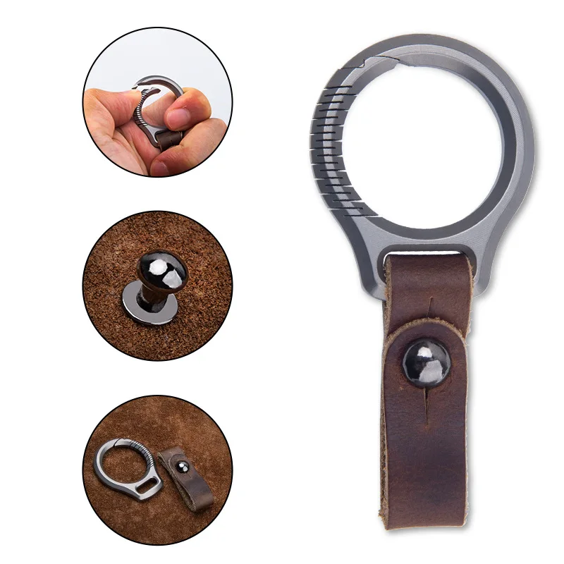 TC4 Titanium Alloy Men's Keychain - Luxury Car Key Holder With Cowhide Strap, Super Lightweight Waist Clip Keyring For Dad