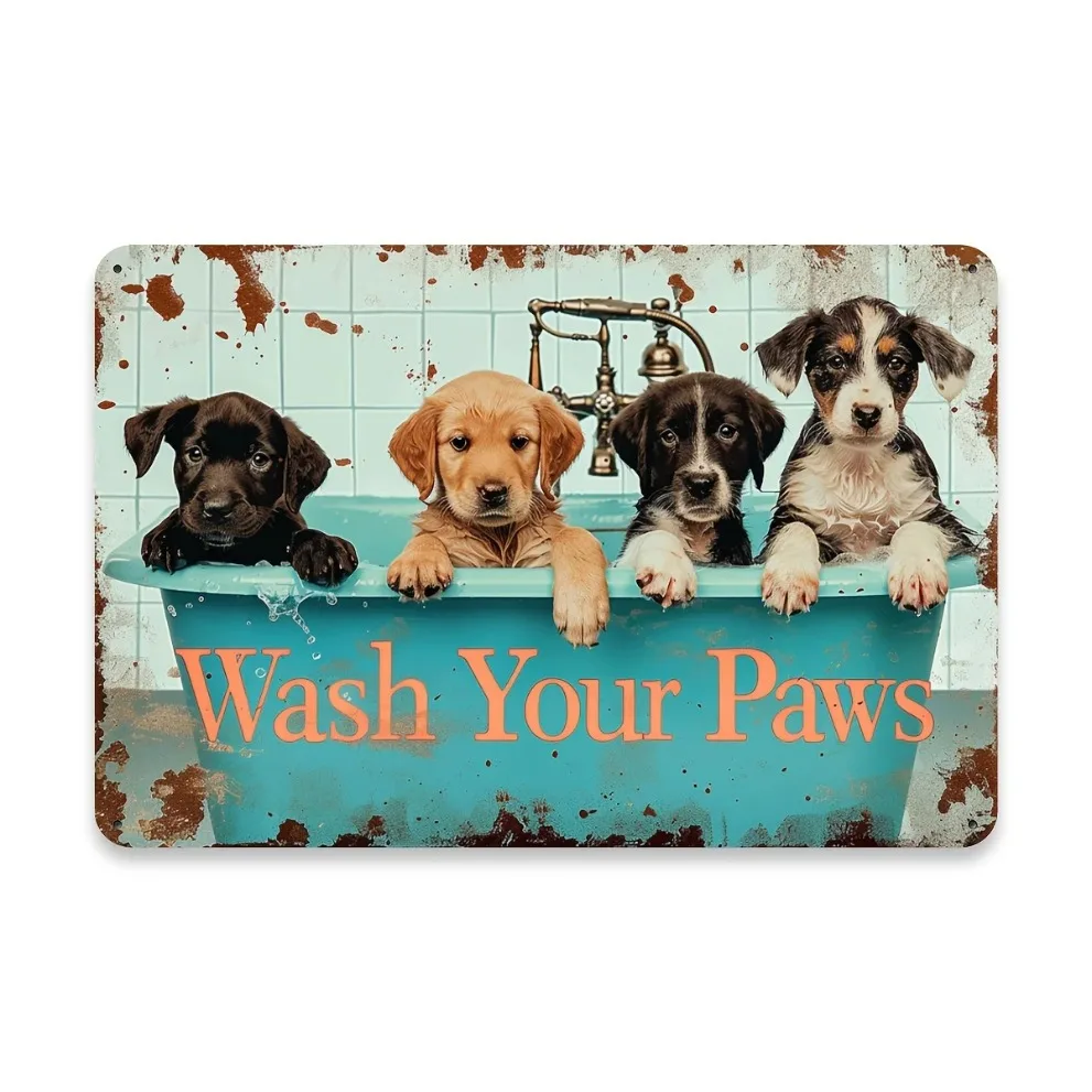 غسل الكفوف الخاصة بك الكلب معدن القصدير تسجيل ريفي خمر الحيوانات الأليفة جدار ديكور فني للمنزل هدية