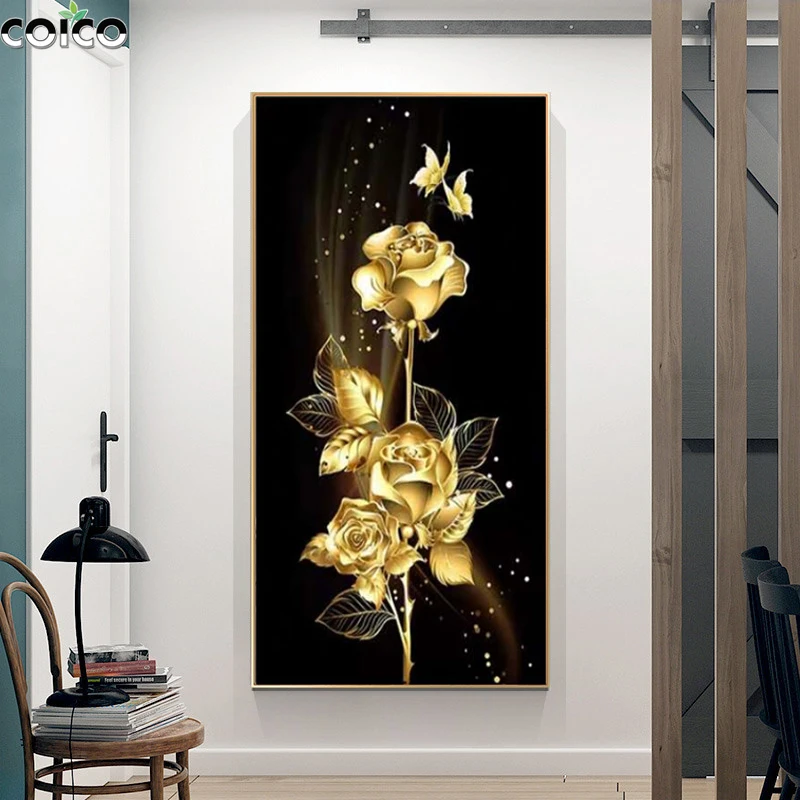 

Black Golden Luxury Poster Rose Flower Butterfly Wall Art Canvas Painting with Frame Tree Pigeon Nordic Decor Abstract Picture