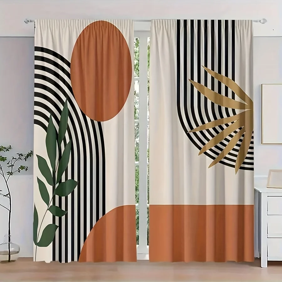 

2Pcs Curtain Modern Abstract Mid Century Themed Window Drapes for Bedroom Living Room Decoration Window Treatment.