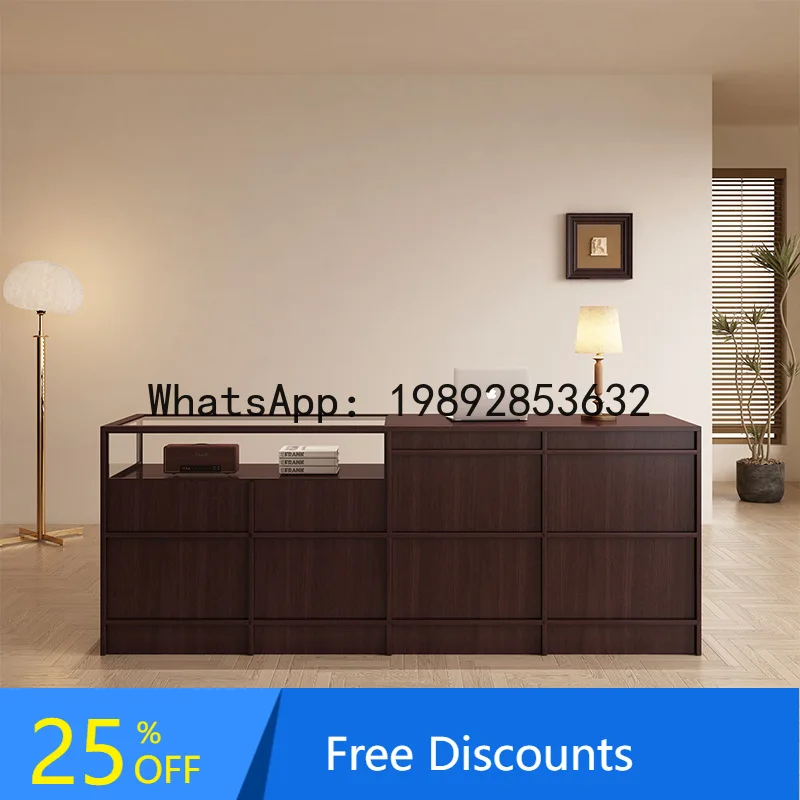 

Clothing Store Island Display Table Side Cabinet Solid Wood Front Desk Cashier Desk Reception Bar Counter
