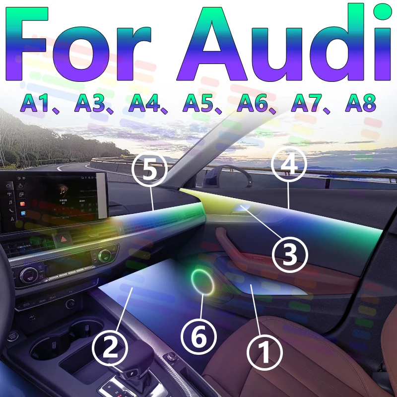 

For Audi A1 A3 A4 A5 A6 A7 A8 - 64s LED Interior Ambient Light Enhancement, Add a Touch of Luxury and Sophistication to Your Car