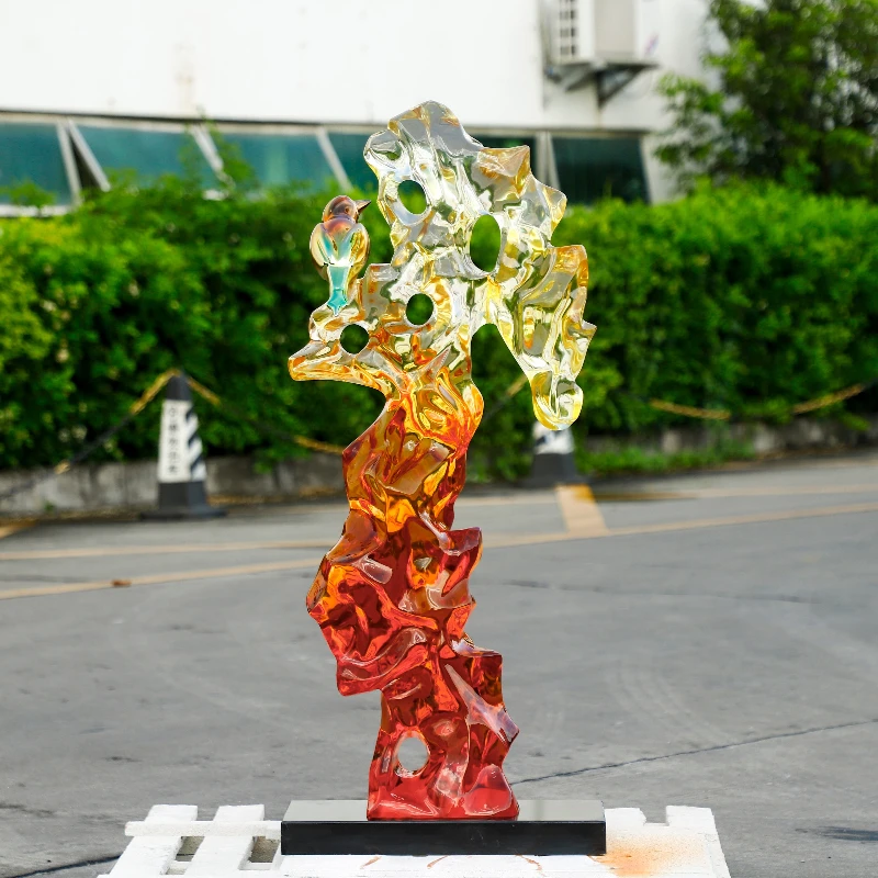 Transparent resin Taihu stone modeling artificial gorgeous ornament, handmade hotel home villa decoration sculpture