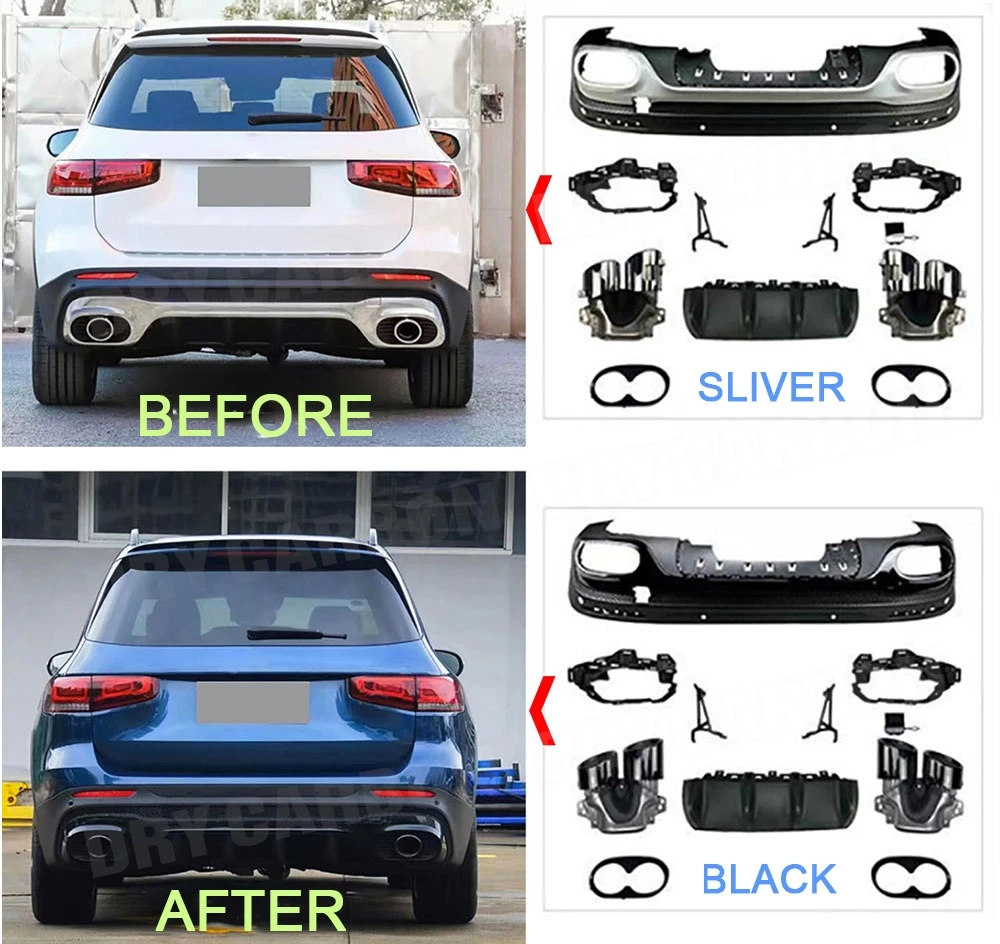 

for Mercedes Benz GLB X247 GLB180 200 GLB35 AMG 2019+ Rear Bumper Lip Diffuser Spoiler with Exhaust Rear Lip Skid Plate O-O