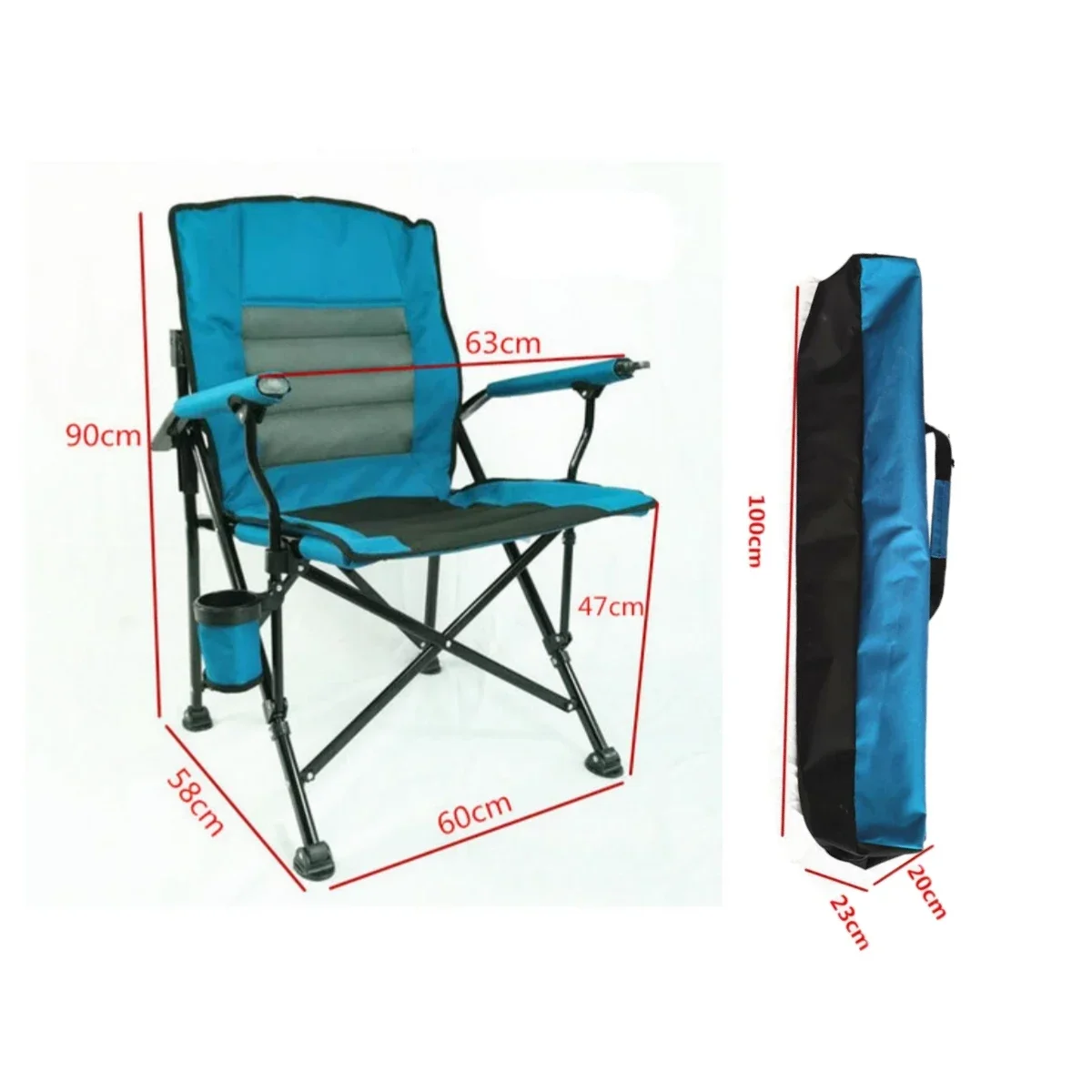 Outdoor Reclining Camping Chair Folding Fishing Chair Camping Beach Chair with cup holder & Adjustable Backrest