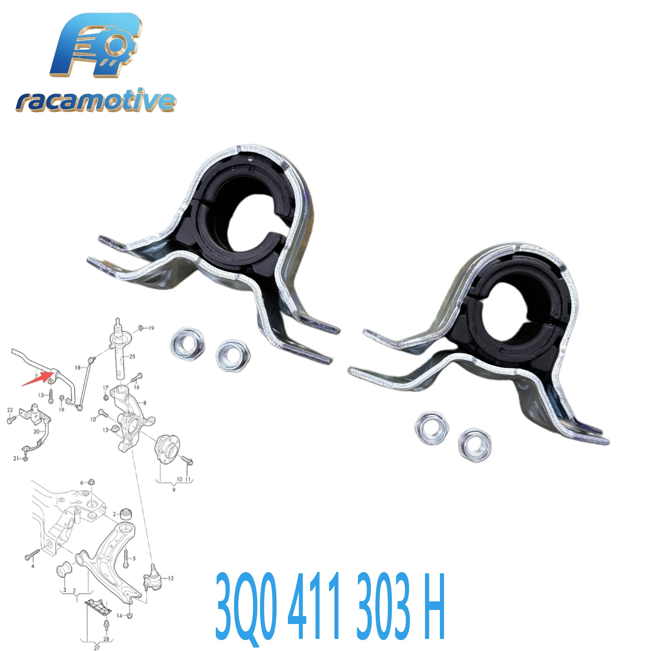 3Q0411303H 3QD411303P 3Q0411305M 3QD411303G  for Volkswagen, Audi, SEAT, Skoda Stabilizer Bar/Balancing Bar Bushing Assembly.