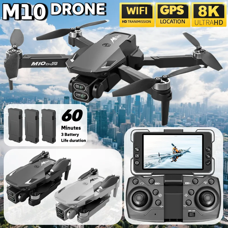 Pour Xiaomi M10 Rc Drone 8K professionnel HD double caméra avec écran FPV WIFI moteur sans brosse évitement d'obstacles quadrirotor jouets