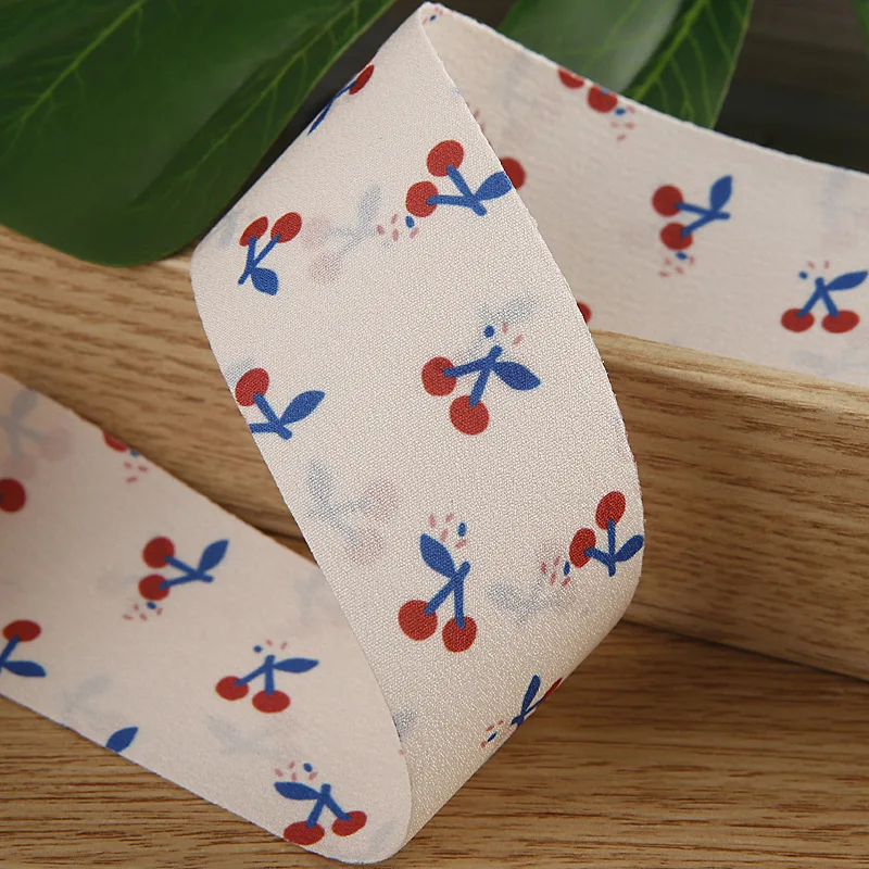 1m Cherry Double-Sided Printed Ribbon DIY Bow Hair Accessories Clothing Decorative Tooth Edge Polyester Cotton Edge