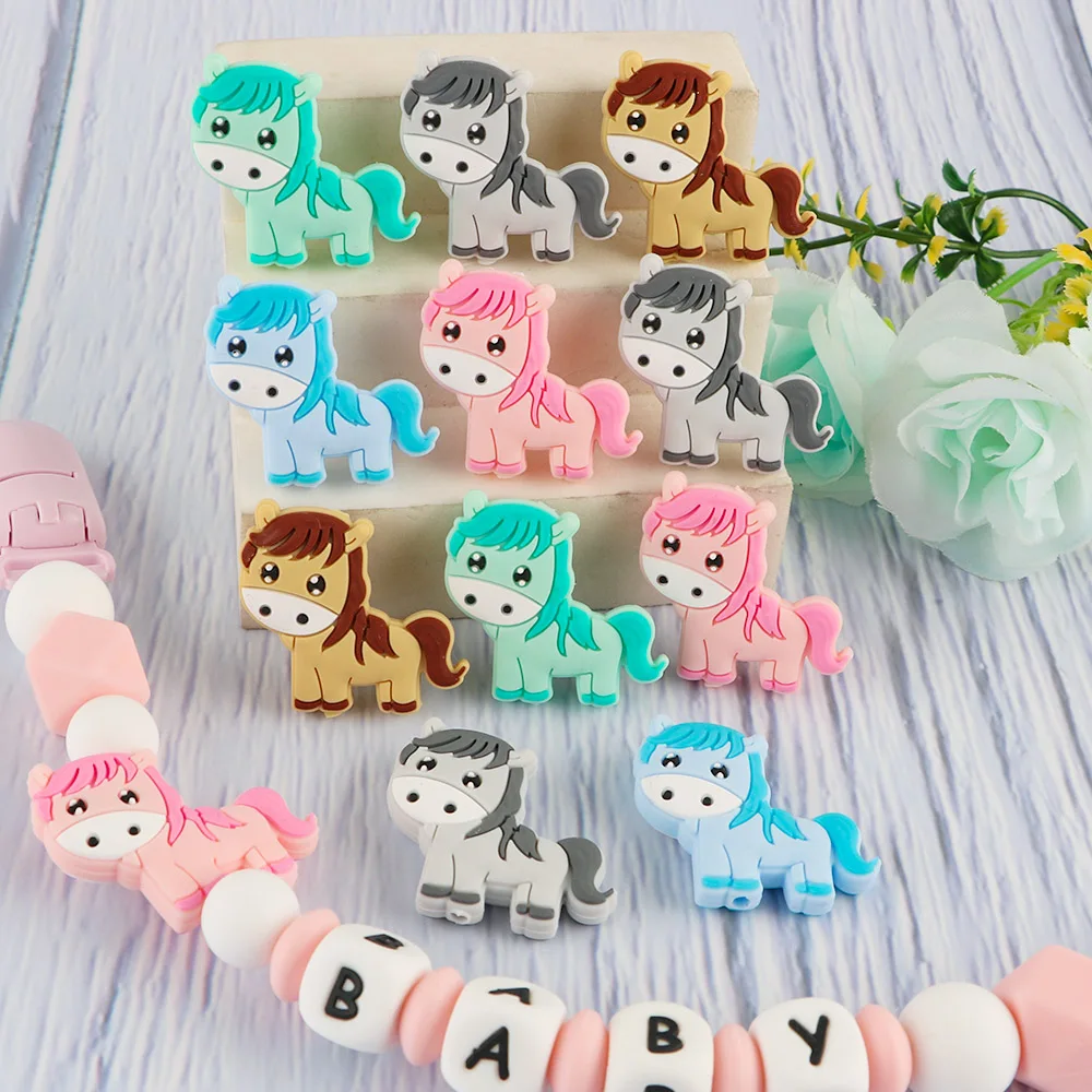 Sunrony 5/10Pcs New Mini Horse Silicone Beads For Jewelry Making Bulk Bead Make Bracelets DIY Pacifier Chain Jewelry Accessories