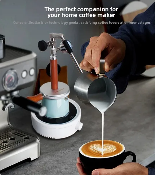 Pneumatic Milk Frother 4 Bar Steam Foam Maker with Pot for Coffee Cappuccino Travel