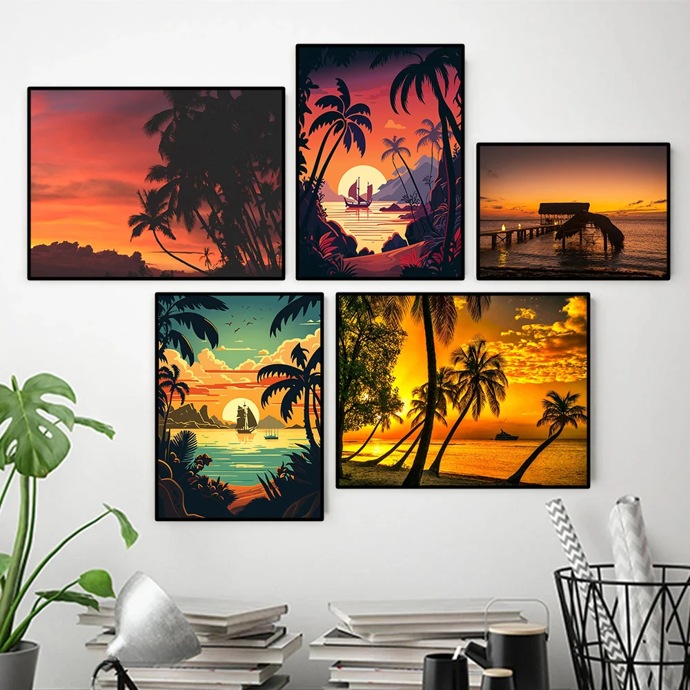 Картины с пейзажем Карибского заката, красивый пейзаж с закатом, фотография стены, картины для отеля, спальни, домашний декор