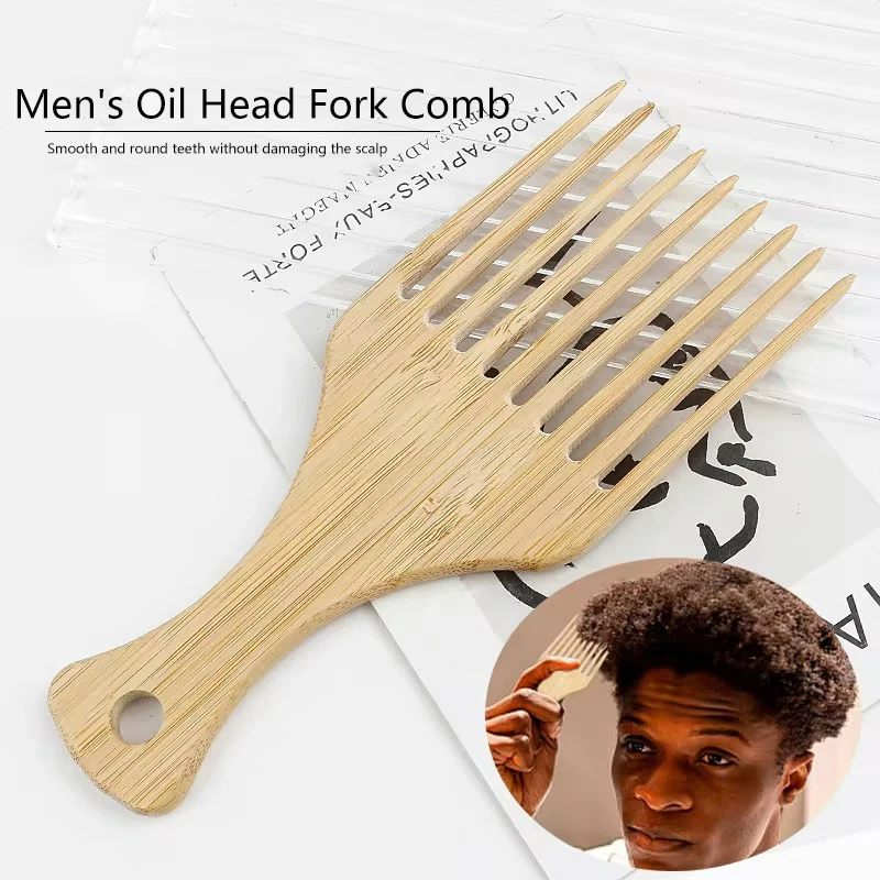 2Pcs/Set Natural Bamboo Wooden Comb Anti-Static Afro Fork Combs Beard Comb Men Women Anti-static Hair Wooden Comb Hair Styling C