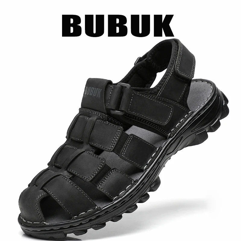 

Bubuk Men's Toe-Cap Sandals Made of Top-Layer Cowhide, Outdoor Non-Slip, Wear-Resistant, Soft-Soled, Breathable Casual Shoes for Men