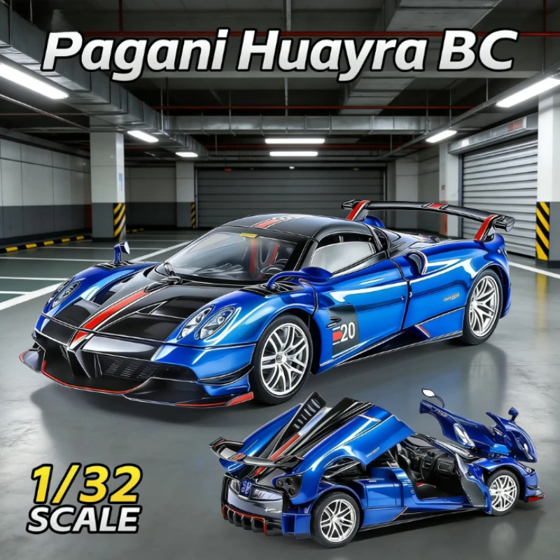 

1:32 Pagani Huayra BC Zonda R Miniature Sports Car Alloy Diecast Model Toys Sound Light Pull Back Doors Opened Vehice Boys Gifts