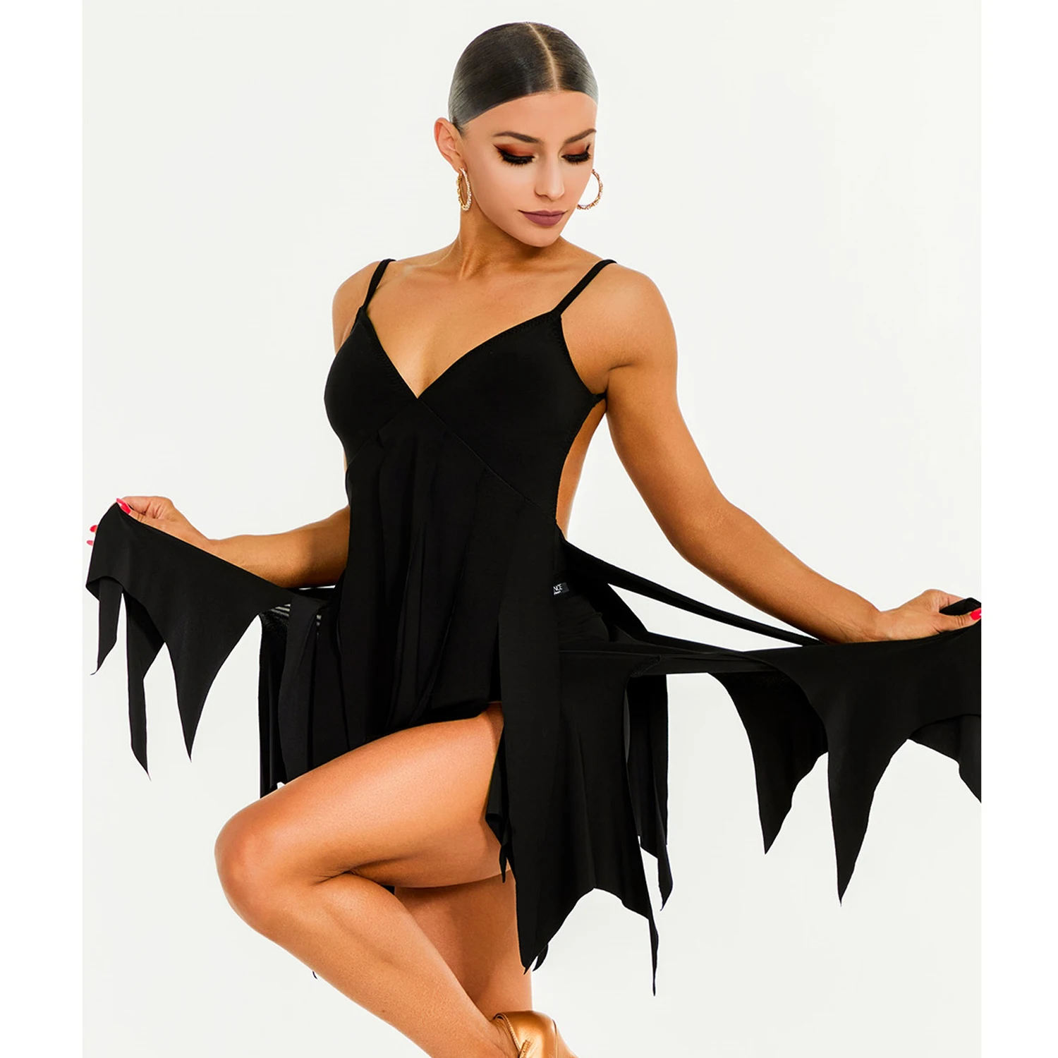 Design Sense Latin Dance Clothes Women Fringe Suspender Tops Skirt Black Dress Adult Performance Wear Practice Clothing DNV22261