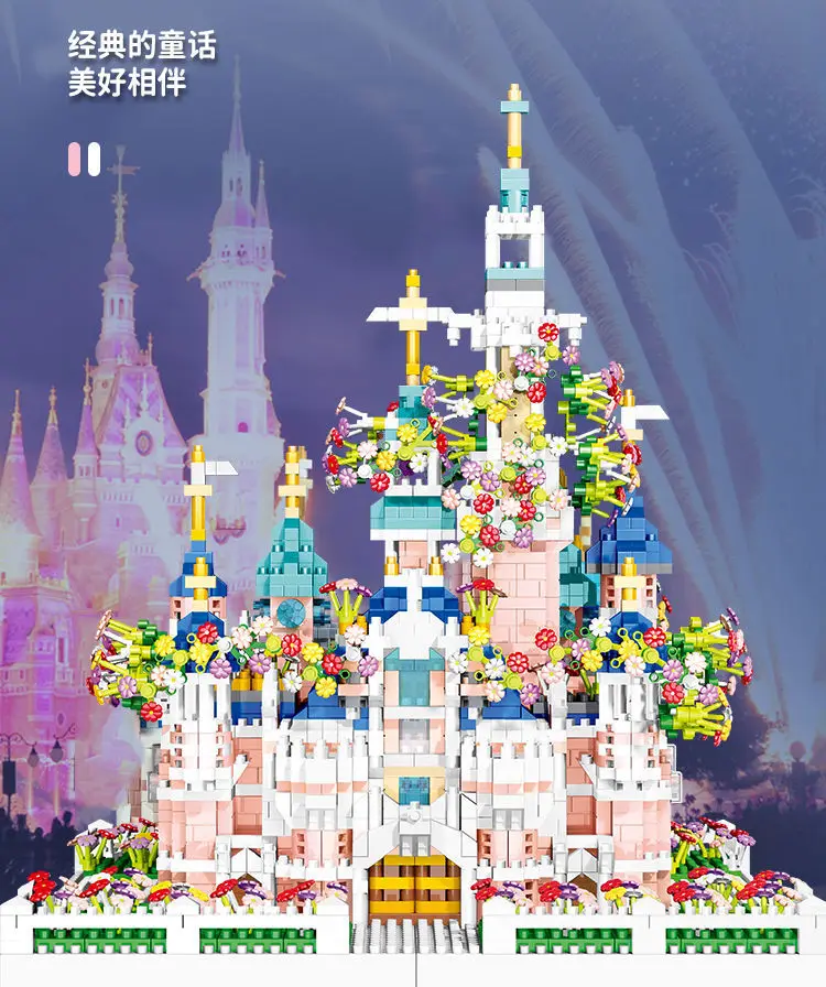 KNEW BUILT Gift Pink Castle Model Kits Toys Microblock Building Blocks for Adults Princess Kids Castles Architecture Set Bricks