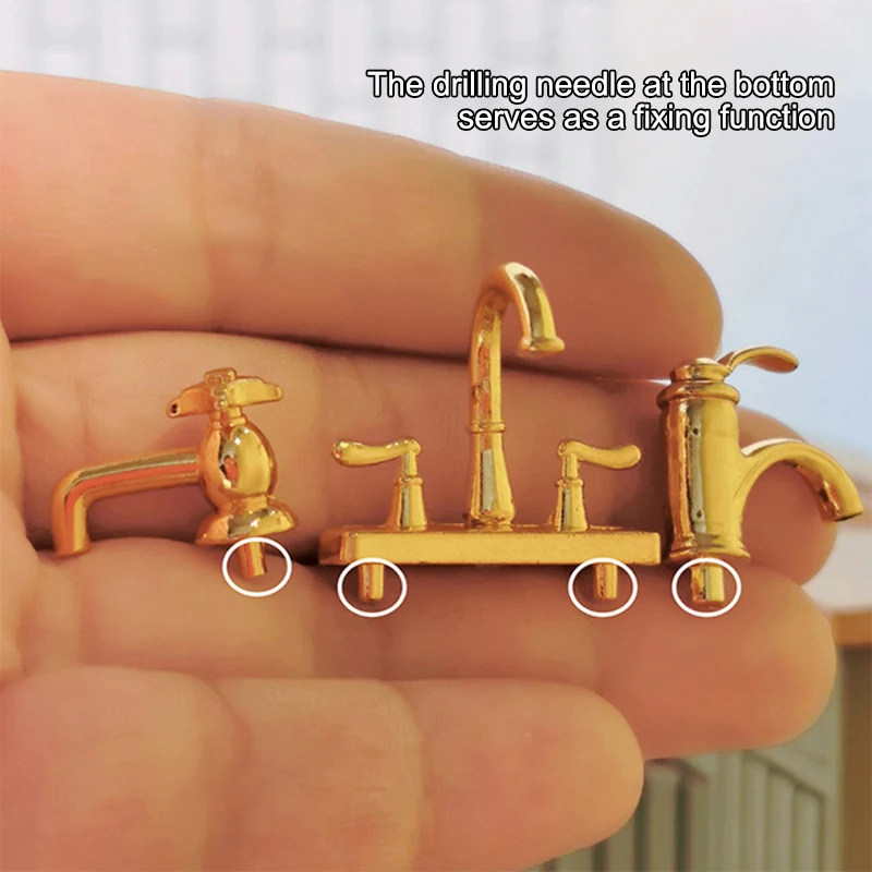 

1Pcs Doll Accessories Toys New 1/12 Scale Dollhouse Miniature Simulated Bathroom Golden Mini Faucet Model