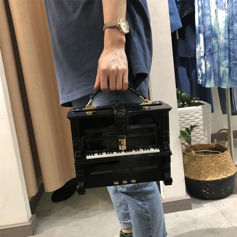 High Quality Fashion Piano Box Shape Hand Bag Women Pu Leather Handbags Travel Bag Luxury Dance Ladies Small Box Crossbody Bags