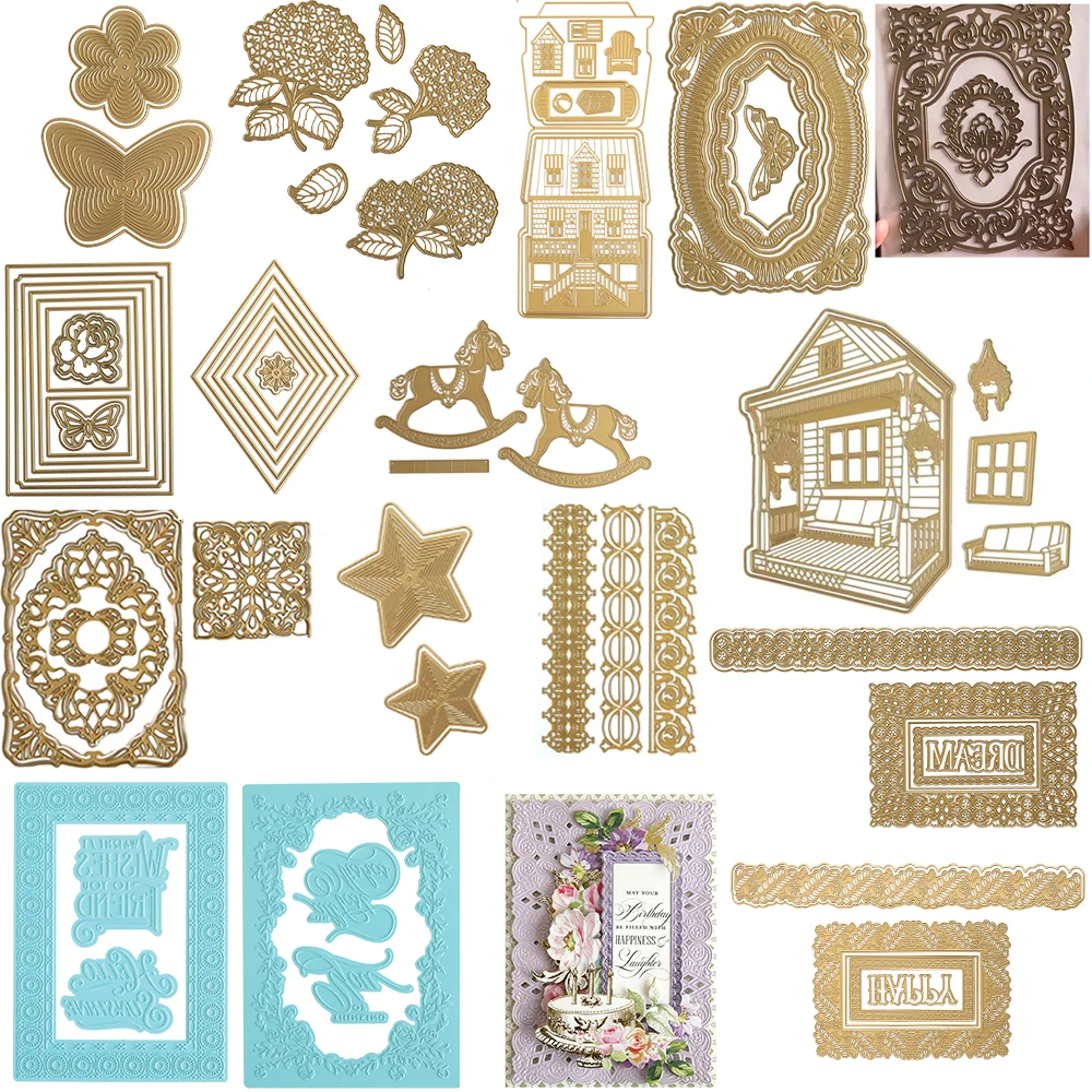Happy 3D Frame and Border Dies 2026 New Metal Cutting Dies Scrapbook Embossed Make Paper Card Album DIY Craft Decoration