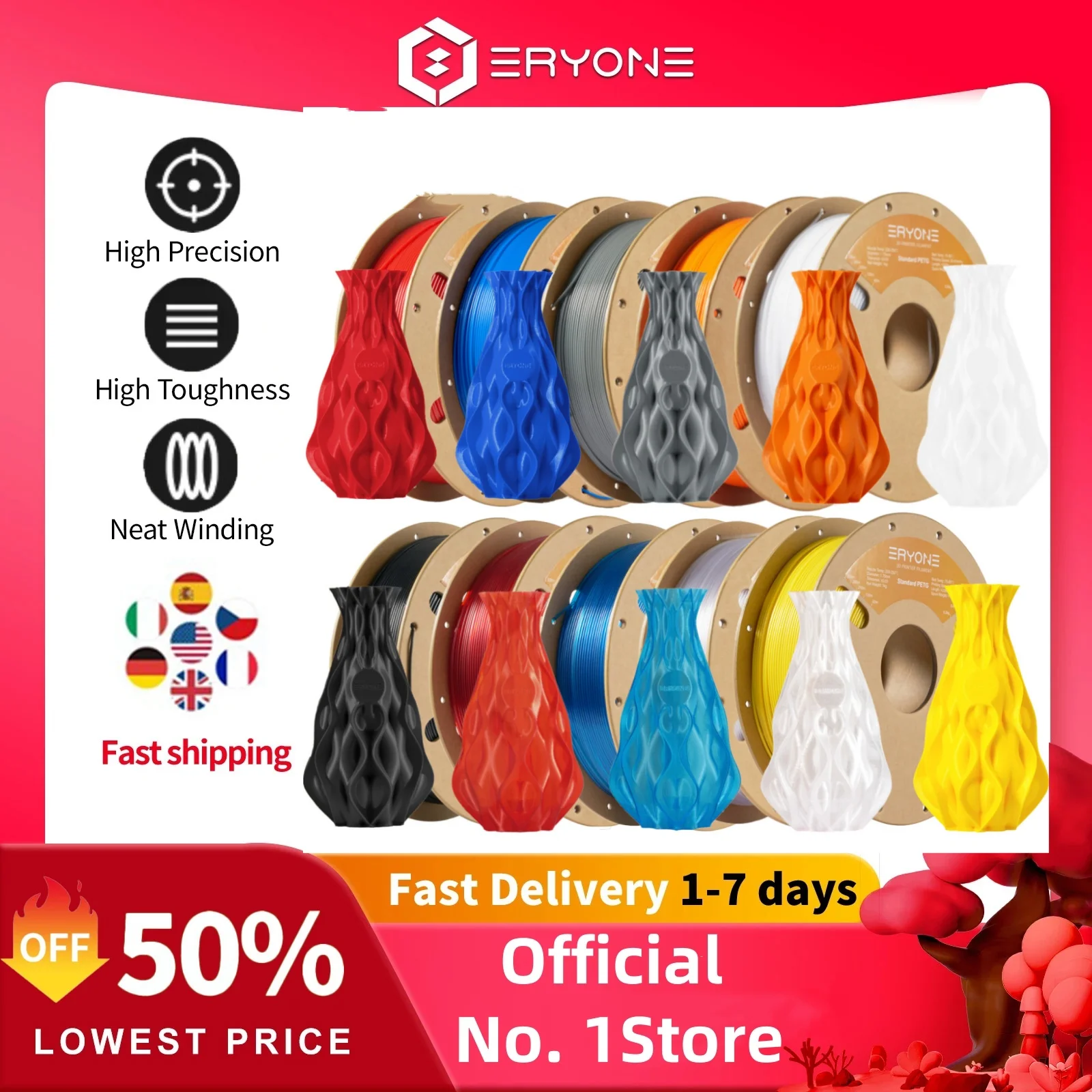 ERYONE 3,10KG Standard PETG Filament 1.75mm 3D Print,Multicolor Available,petg filament,3D Filament Wholesal ,1KG/Spool