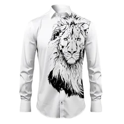 Men's shirts with personalized pattern printed lapel long sleeves large size daily business casual comfortable long sleeves