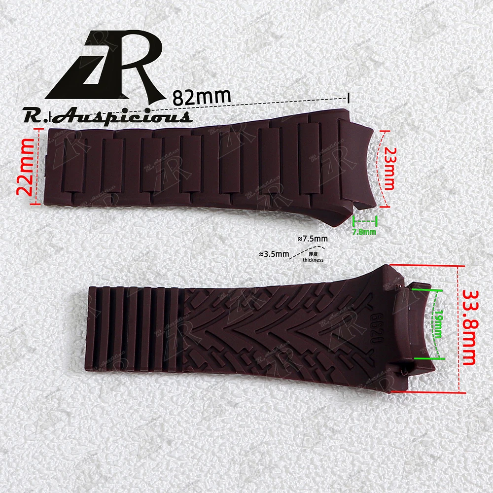 R.Auspicious Watch Accessories 23mm Rubber Strap For Porsche Design P6620 Series Watchband Silicone Sports Waterproof Bracelet