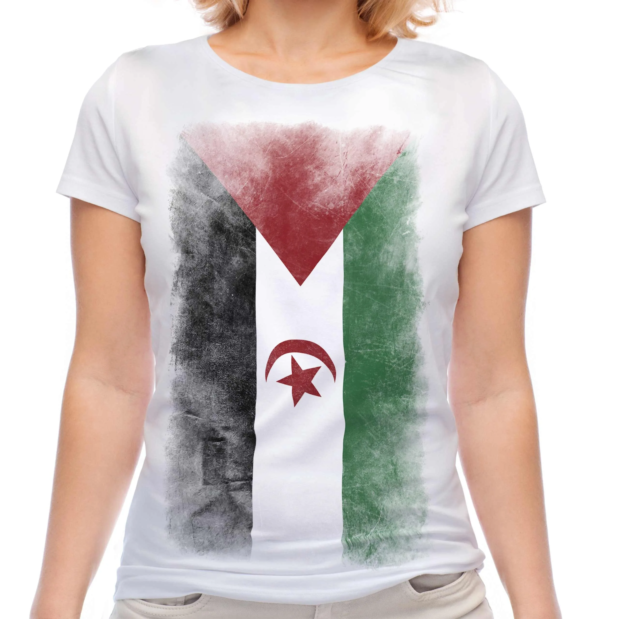 Westerse Sahara Vlag Dames T-shirt Korte Mouw Katoenen T-shirt Oversize Shirt Zomer Jersey Tops Vrouwen Sport T-shirt Streetwear