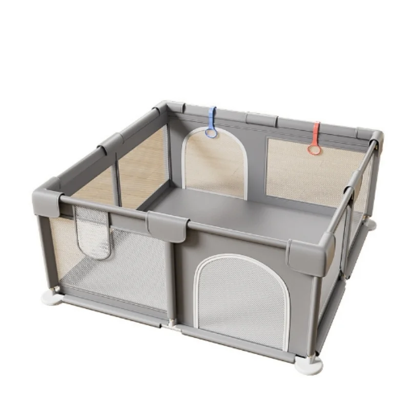 Baby Playpen BPA-Free Oxford Mesh Tool Free Assembly with Pull Up Rings Sturdy Suction Base Foam Padded Anti-Collision Breathable Toddler Activity Play Yard Grey image 8
